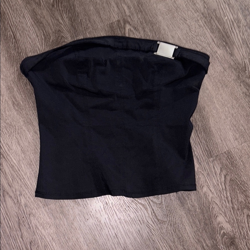 Black Strapless Top with Silver Buckle